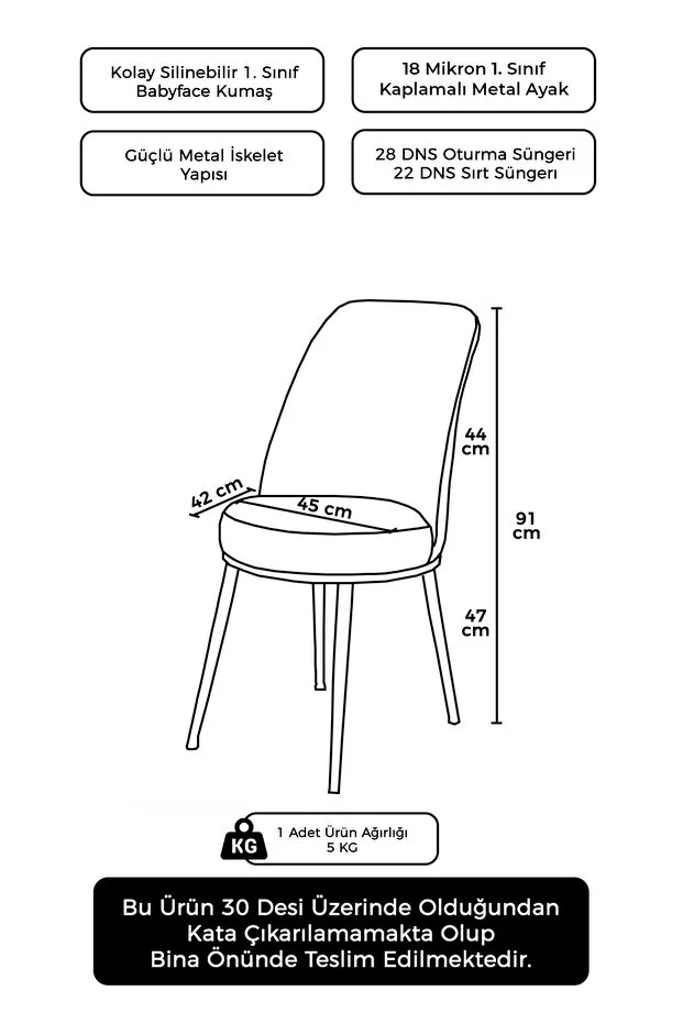 Pefa Serisi 1 Adet Gri Mutfak Sandalyesi Gold Kaplama Metal Ayak 1. Sınıf Babyface Kumaş 2